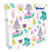 Салфетки бумажные Veiro, 33х33 см, с рисунком Елки и санки