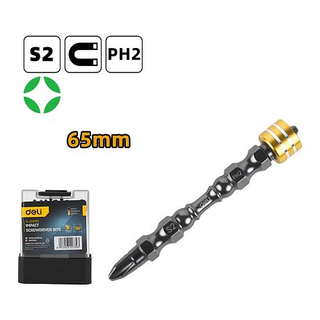 Бита Deli YS EDL255065, с ограничителем, 10 шт., PH2 x 65 мм, для ГКЛ