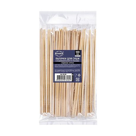 Палочки для еды 20 см, в индивидуальной ПП-упаковке, бамбук, 100 шт/упак