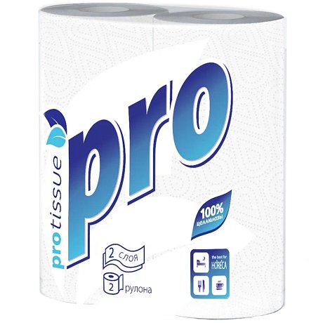 Полотенца бумажные PROtissue, 15м, 2 слоя, 2 рул, 100% целлюлоза (C162)