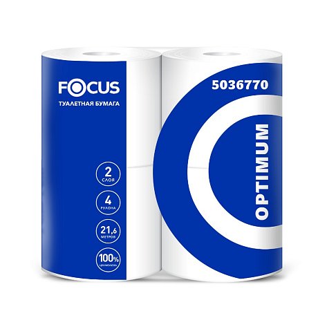 Бумага туалетная Focus Optimum, 2 слоя, 21,6 м, 4 рулона, 100% целлюлоза