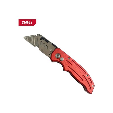 Нож строительный складной Deli RS EDL040, трапеция, 19T, красный