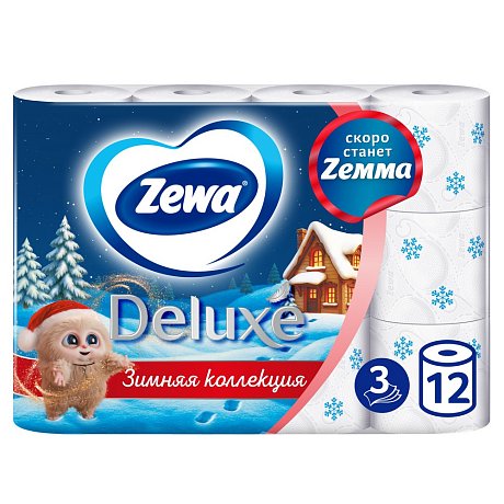 Бумага туалетная Zewa Deluxe, 12 рулонов, 3 слоя, белый