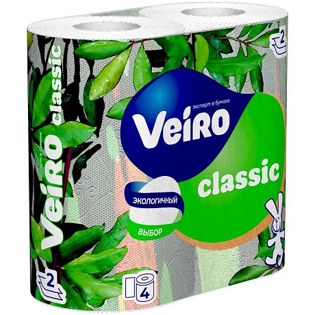 Бумага туалетная Veiro Classic, 4 рулона, 2 слоя, белый