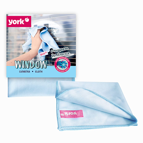 Салфетка для окон и стекла из микроволокна YORK Window, 30х30см, голубой