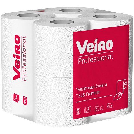Бумага туалетная Veiro Professional Premium, в стандартных рулонах, 8 рул, 15 м, 2 слоя (T318)