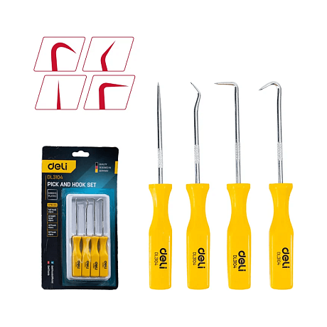 Набор крючков для слесарных работ Deli YS EDL3104, 4 шт, пластиковая рукоятка