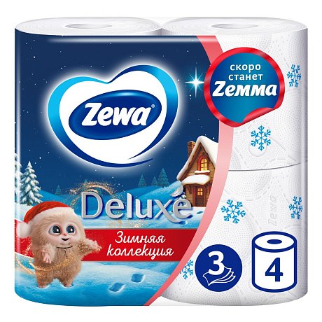 Бумага туалетная Zewa Deluxe, 4 рулона, 3 слоя