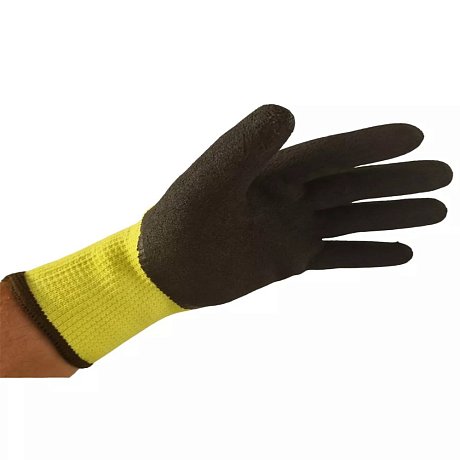 Перчатки полиэстеровые BVB, с латексным покрытием, 10 кл. вязки, р-р 10,5, с внутр. ворс. начесом, салатовый, черный