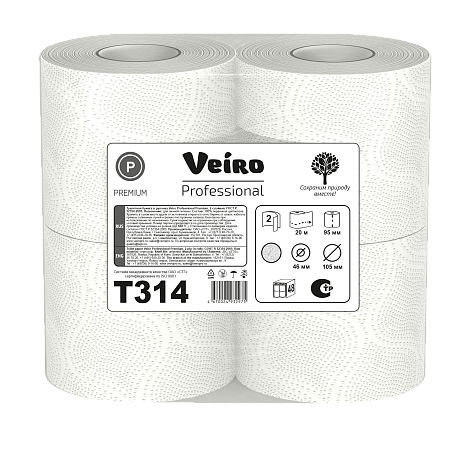 Бумага туалетная Veiro Professional Premium, 4 рулона, 2 слоя (T314)