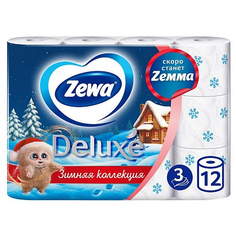 Бумага туалетная Zewa Deluxe, 12 рулонов, 3 слоя, белый
