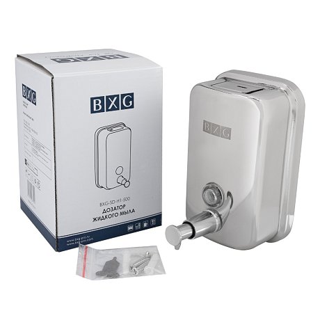 Диспенсер для жидкого мыла BXG SD Н1-500, ручной, серебристый, глянцевый