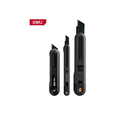 Набор ножей строительных Deli HS EHT4003, 3 шт (ножи 9мм/18мм/трапеция), Soft Touch, черный