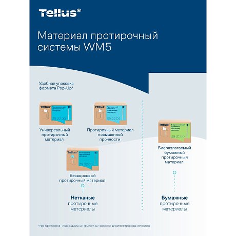 Протирочный материал нетканый Tellus безворсовый WM5, 1 слой, 100 листов (393200)