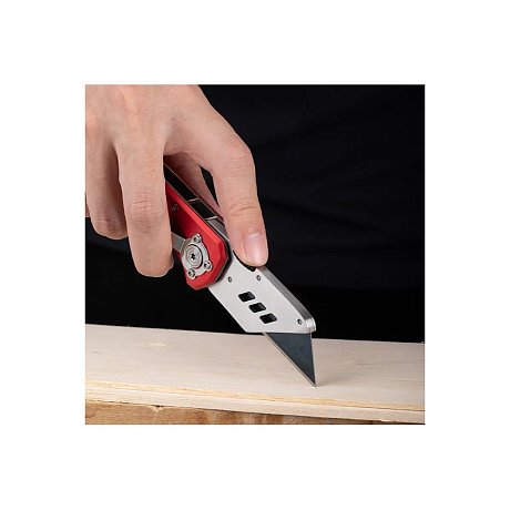Нож строительный складной Deli RS EDL040, трапеция, 19T, красный