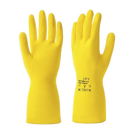 Перчатки латексные HQ Profiline, р-р L, с х/б покрытием, желтый