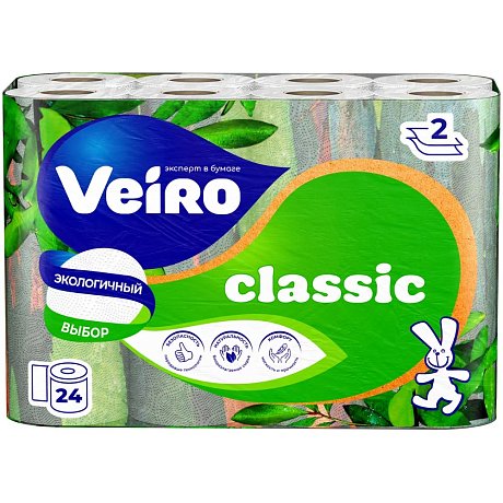 Бумага туалетная Veiro Classic, 24 рулона, 2 слоя, белый 