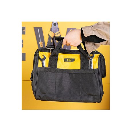 Сумка для инструментов Deli YS EDL-P2, 340х260х300 мм, ткань Oxford, черный, желтый