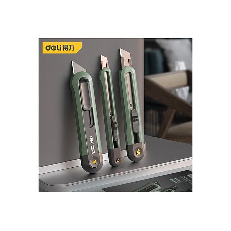 Набор ножей строительных Deli HS EHT4003, 3 шт (ножи 9мм/18мм/трапеция), Soft Touch, зеленый