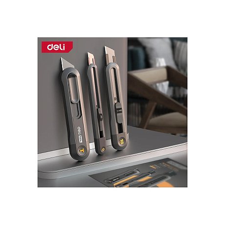 Набор ножей строительных Deli HS EHT4003, 3 шт (ножи 9мм/18мм/трапеция), Soft Touch, черный