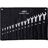 Ключ комбинированный "Deli" набор 14 шт., 6-24 мм, чехол, серебристый