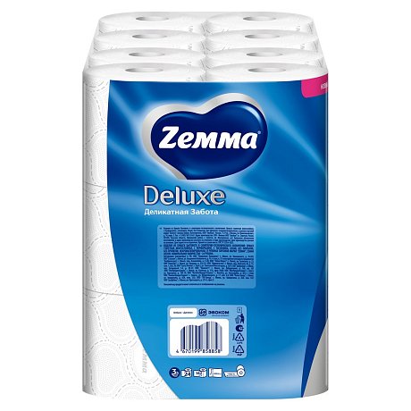 Бумага туалетная Zemma Deluxe, 24 рулона, 3 слоя, белый