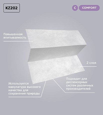 Полотенца бумажные Veiro Professional Comfort, Z-сложение, 2 слоя, 200 шт/упак (KZ202)