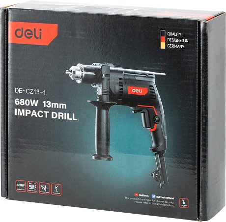 Дрель Deli RS EDE-CZ13-1E Ударная 680 Вт, 3000 об/мин, 1 скорость
