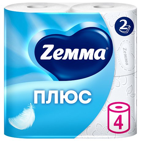 Бумага туалетная Zemma Плюс, 4 рулона, 2 слоя, белый
