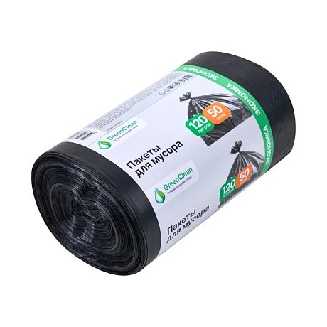 Мешки для мусора GreenClean Экономка, ПНД, 20 мкм, 65х100 см, 120 л, 50 шт/рулон, черный