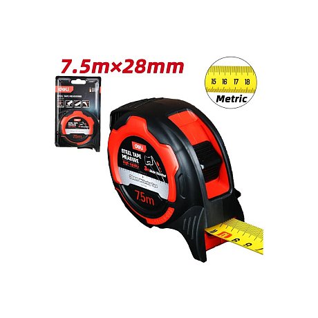 Рулетка Deli RS EDL377528Y, 7,5 м х 28 мм, красный, черный