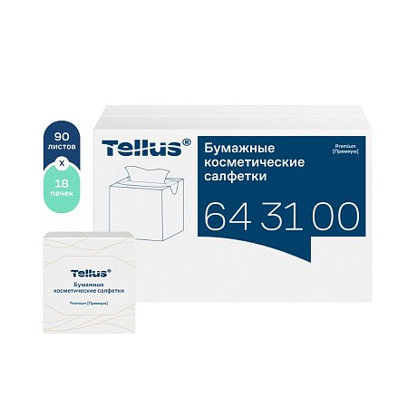 Салфетки Tellus Премиум для лица, 90 шт/упак, в кубе, белые (643100)