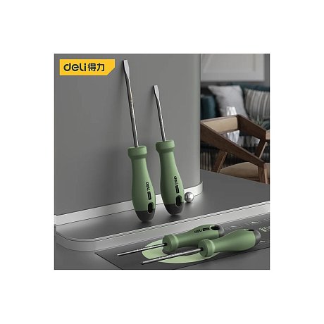 Набор отверток Deli HS HT1004L, 4 шт. ( PH1х100,PH2х150,SL5х100,SL6х150), Soft Touch, зеленый