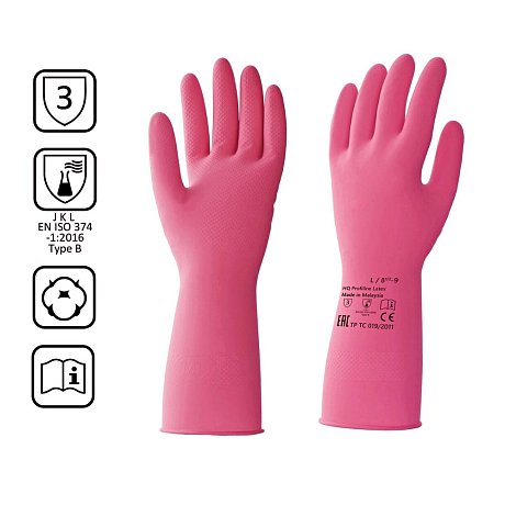 Перчатки латексные HQ Profiline, р-р M, с х/б покрытием, красный