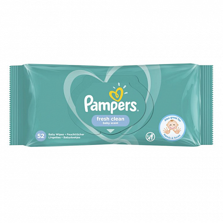 Салфетки гигиенические влажные с клапаном Pampers Fresh Clean для детей, 52 шт/упак