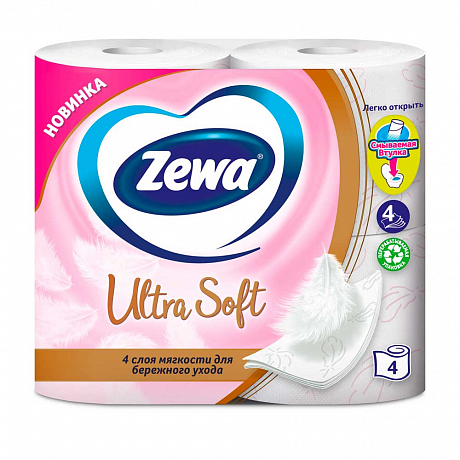 Бумага туалетная Zewa Ultra Soft, 4 рулона, 4 слоя, белый