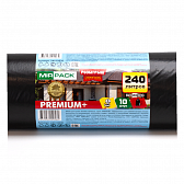 Мешки для мусора ПВД "Mirpack Premium+", 45 мкм, 240 л, 10 шт/рулон, черный