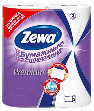 Полотенца бумажные Zewa Premium, 2 рулона, 2 слоя, белый