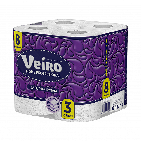 Бумага туалетная  Veiro Home Professional, 8 рулонов, 3 слоя, белый (T319)