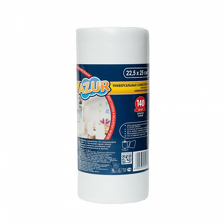 Салфетка для уборки универсальная "Azur", 22.5x25 см, 140 шт/рулон, белый