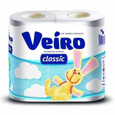 Бумага туалетная  Veiro Classic (1х4), цв.голубой, 2-сл.