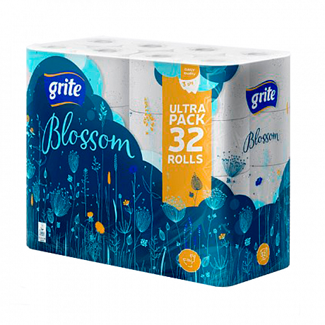 Бумага туалетная GRITE Blossom (1х32) 3 слоя 17.4 м/рулон