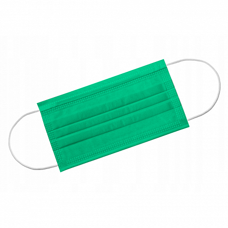 Маска одноразовая двухслойная прямоугольная с фиксатором для носа, 50 шт/упак, ярко-зеленый