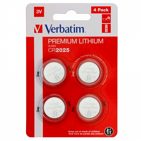 Батарейки литиевый дисковый Verbatim "3 V CR2025", 4 шт