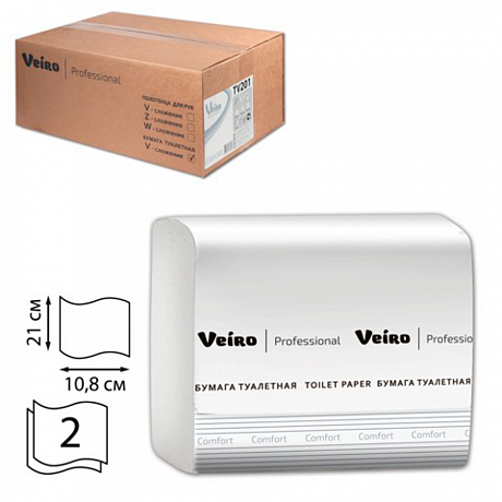 Бумага туалетная листовая Veiro Professional Comfort, 2 слоя (TV201)