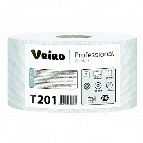 Бумага туалетная Veiro Professional Comfort, 1-слой, 1 рулон, 200 м (T201)