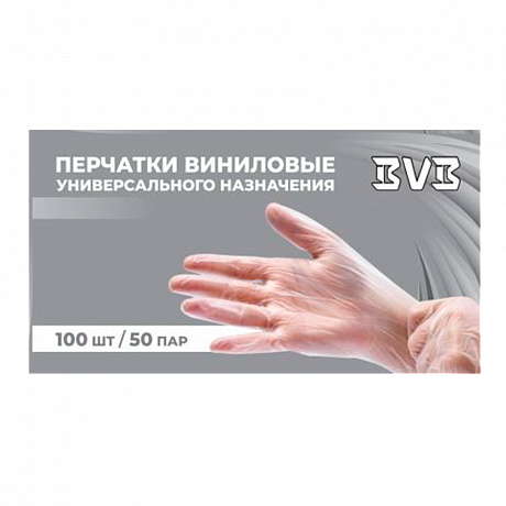Перчатки виниловые BVB, одноразовые, р-р L, 100 шт/упак, прозрачный