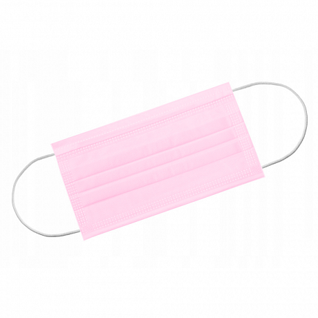Маска одноразовая двухслойная прямоугольная с фиксатором для носа, 50 шт/упак, розовый