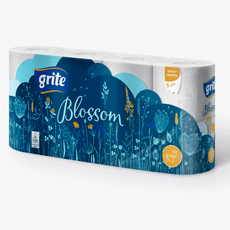 Бумага туалетная GRITE Blossom (1х8) 3 слоя 17.4 м/рулон