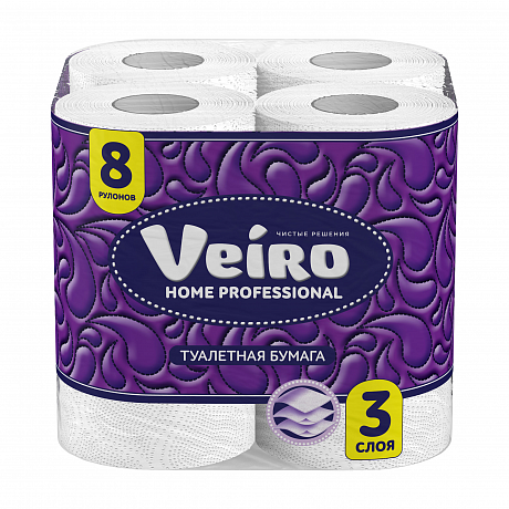 Бумага туалетная  Veiro Home Professional, 8 рулонов, 3 слоя, белый (T319)